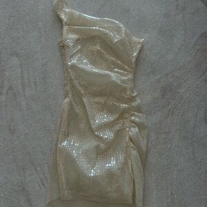 CULTNAKED Sequin One-Shoulder Mini Dress in Gold